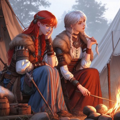 Tarsnjor und Gwen am Feuer